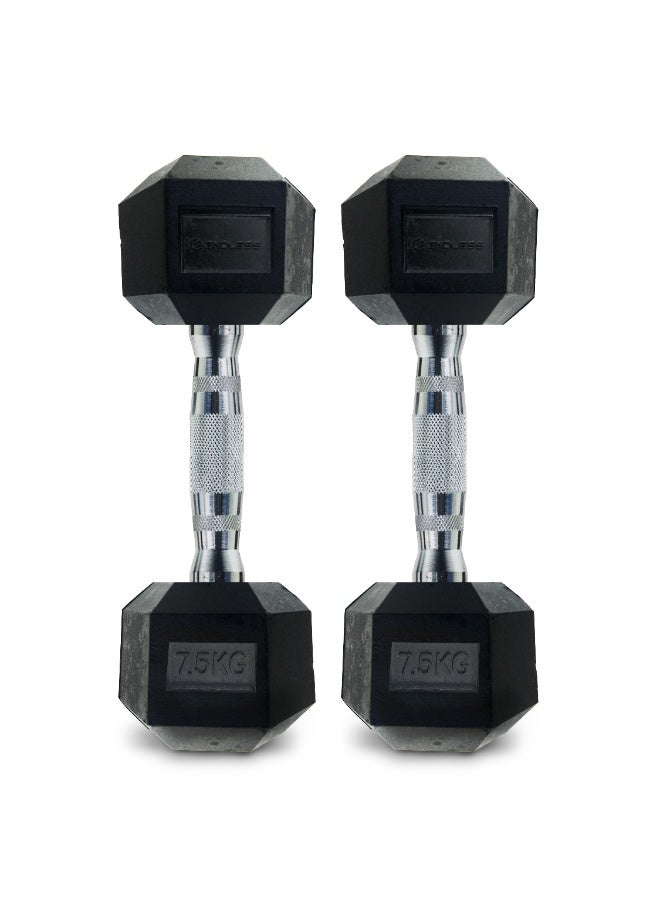 بلا نهاية دمبل مطلي بالمطاط سداسي الشكل | 7.5 كجم لكل واحد (المجموع 15 كجم) | أوزان حديدية لبناء العضلات واللياقة البدنية وتمارين الجيم المنزلي - Image 1